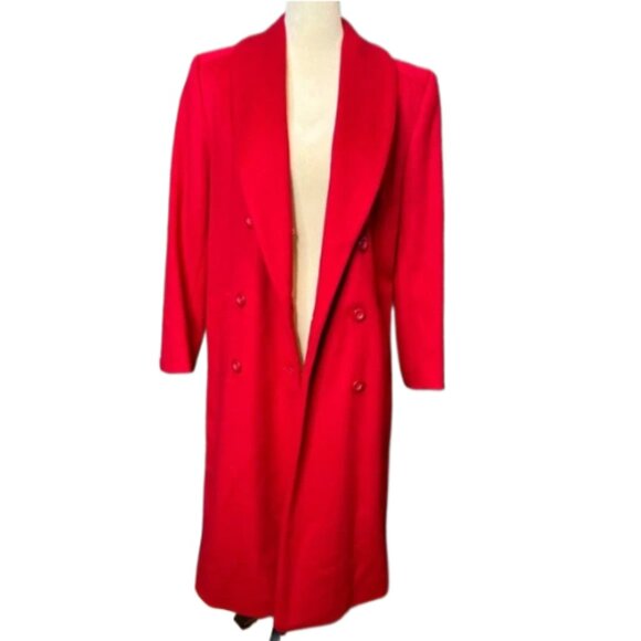 Bert Newman Vintage 80's Red 100% Wool Winter Trench Coat Size 12 - Picture 1 of 9